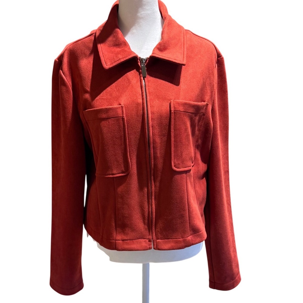 Bagatelle Collection Womens Burnt Orange Faux Suede Full Zip Jacket Size M 82435